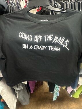 wild fable Black Cropped Tee with White Gothic Slogan